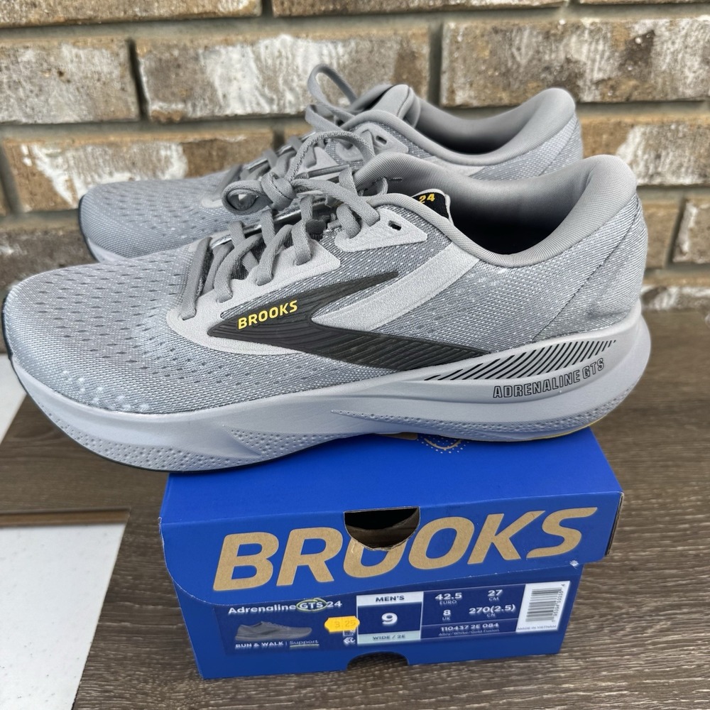 Brooks Adrenaline GTS 24 Gray Running Shoes Men's Sz 9 2E Wide 1104372E084